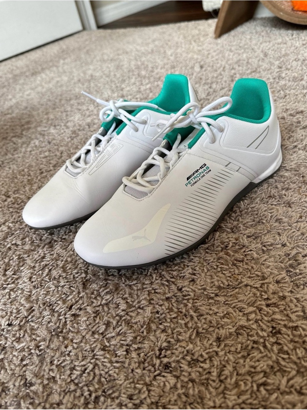 Puma AMG Mercedes White Sneakers with Teal Inner Lining